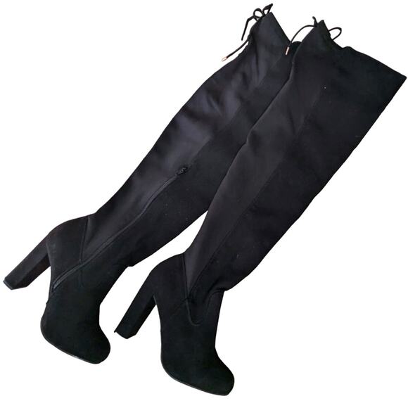 NWOT! BAMBOO! OVER-THE-KNEE BLACK VEGAN SUEDE ELASTIC BACK CHUNKY BOOTS! SZ 8.5M - Picture 11 of 11